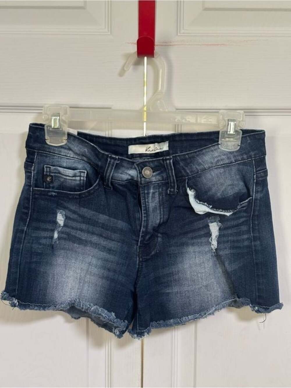 KanCan Dark Blue Distressed Frayed Hem Denim Shorts